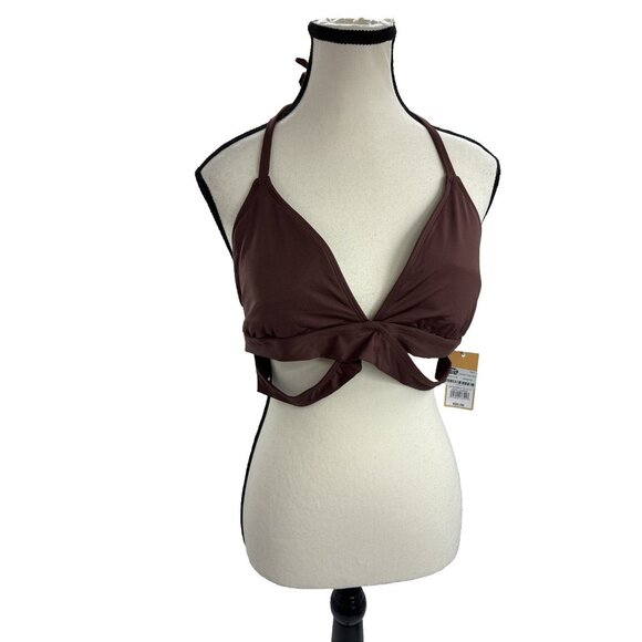 Kona Sol Womens Size XL Brown Bikini Swim Top Halter Cutout Adjustable Straps - Picture 1 of 6